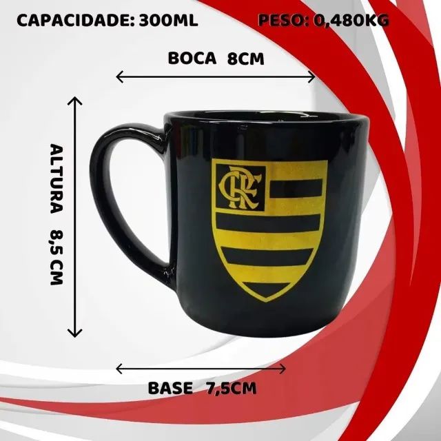 Caneca Oficial Flamengo Série Ouro 300ml Porcelana - Foto 4