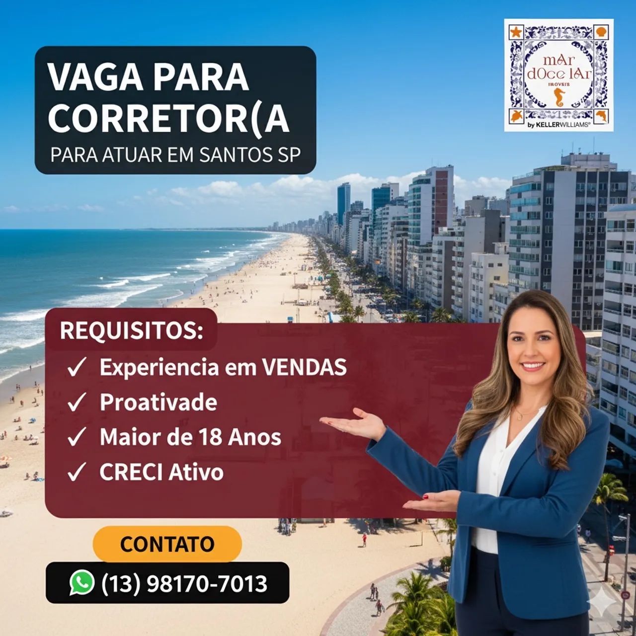 Vaga Corretor(a) - Santos/SP | Ganhos Altos