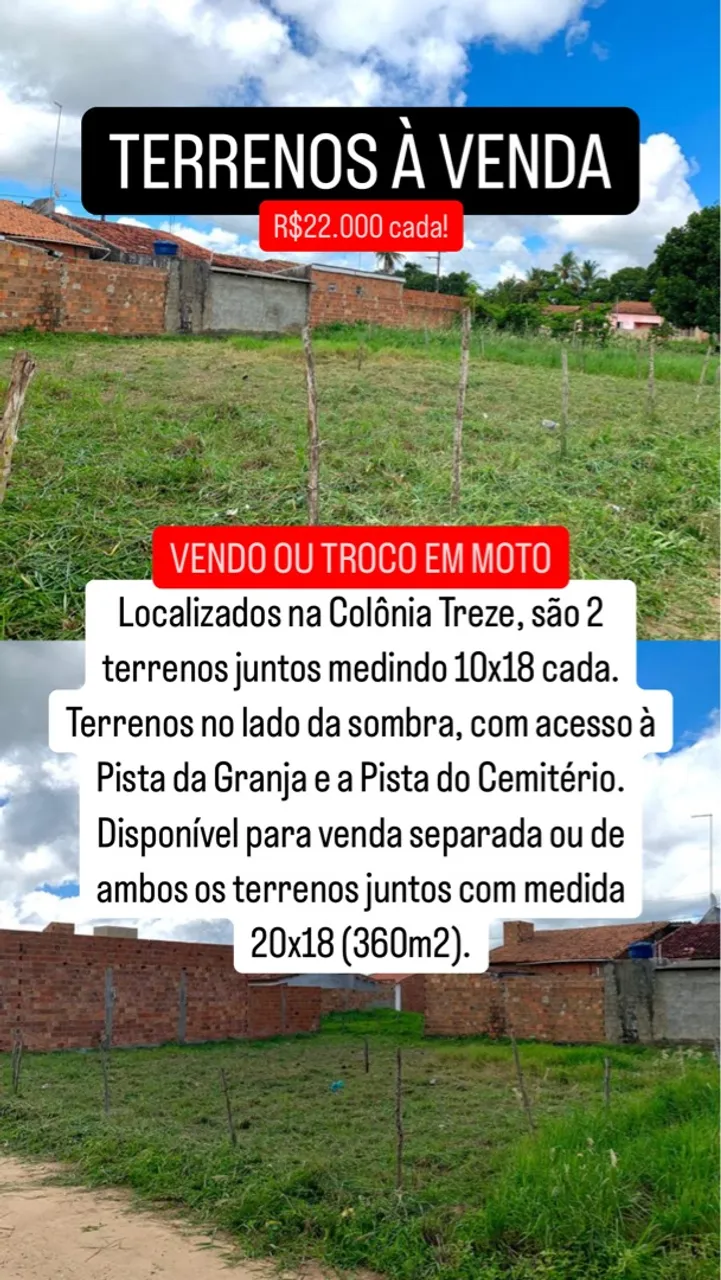 Vendo terrenos na Colônia Treze
