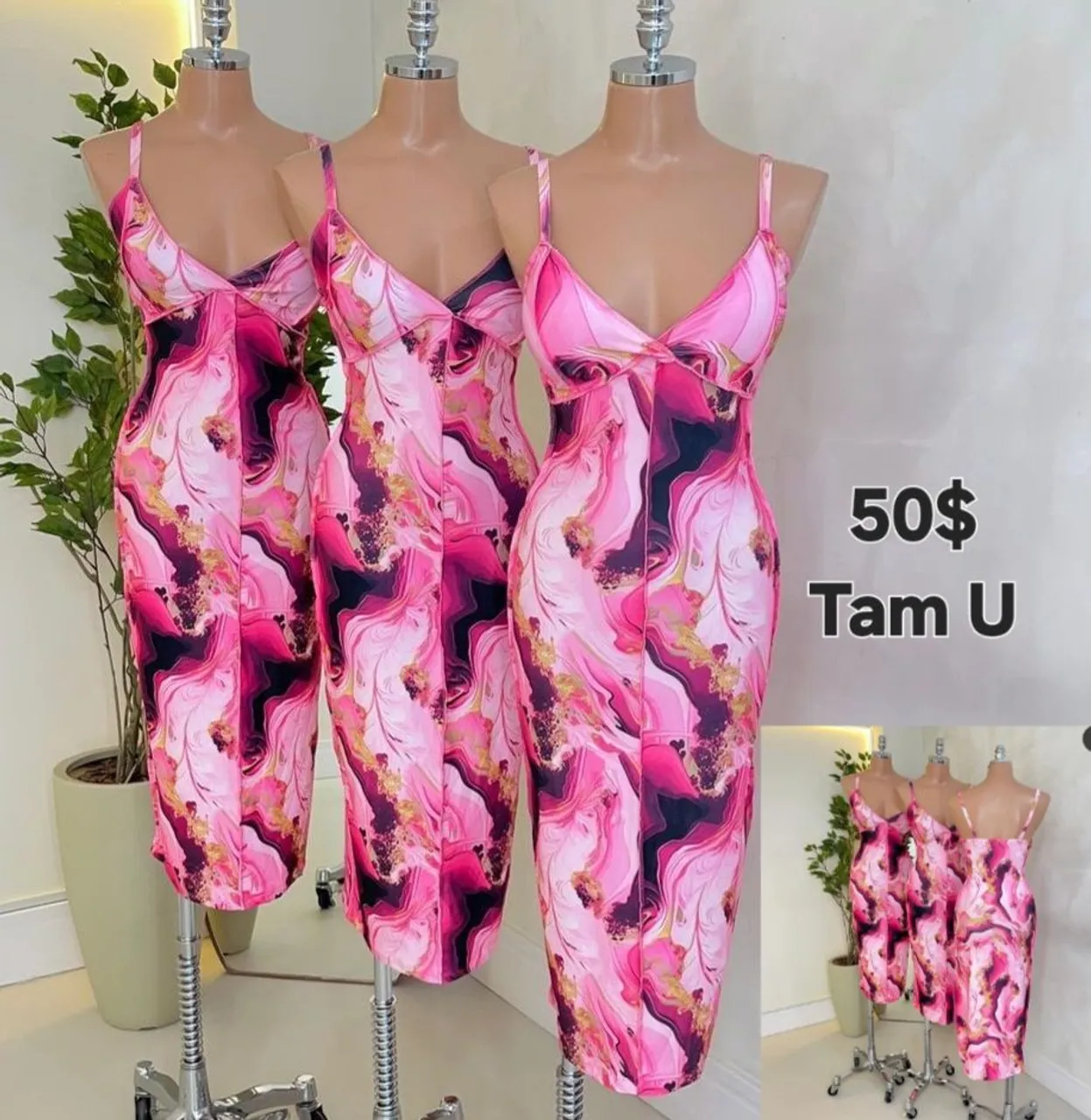 Vestido Estampado Rosa com Detalhes