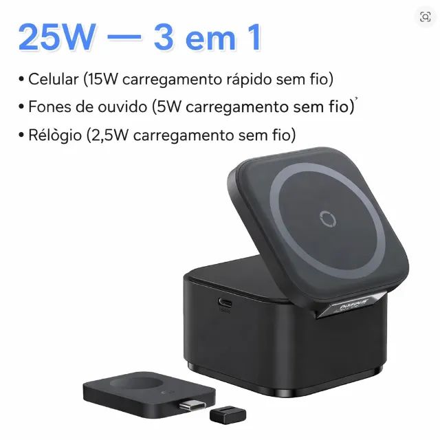 Baseus 3 em 1 Carregador Magnético Wireless 25W - Praticamente Novo