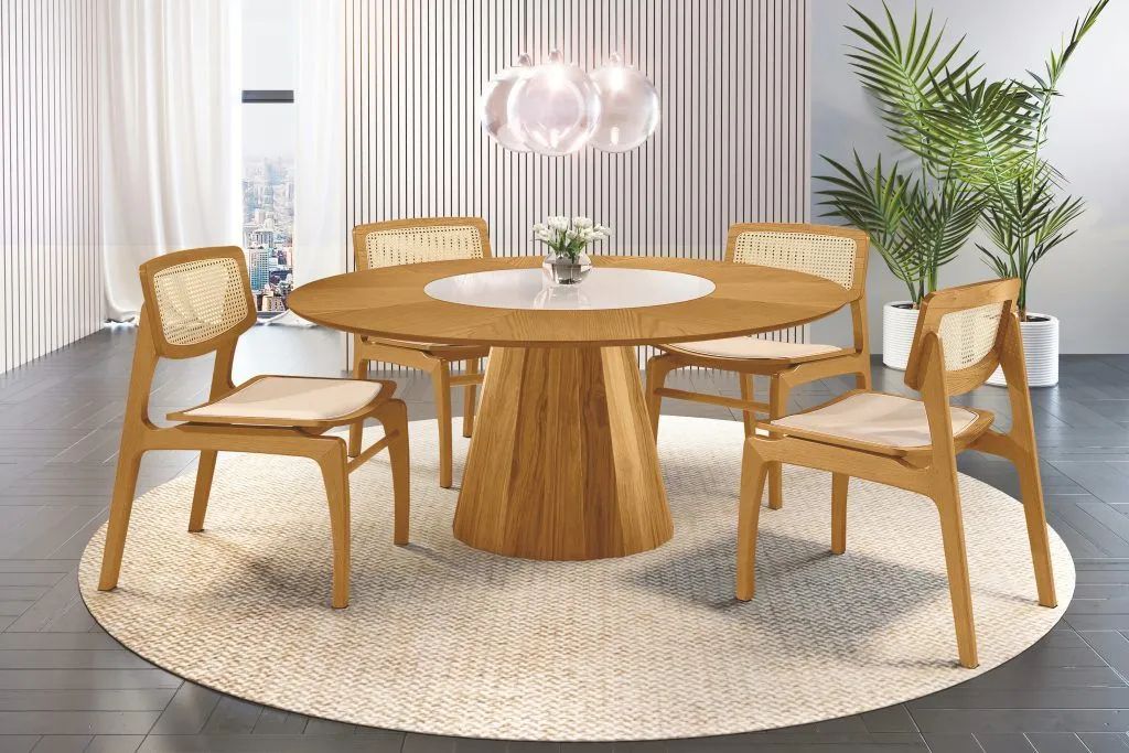 Mesa de Jantar redonda com 4 Cadeiras 150x150 