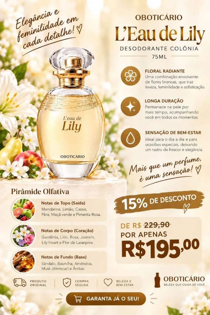 Desodorante Colônia L'Eau de lily