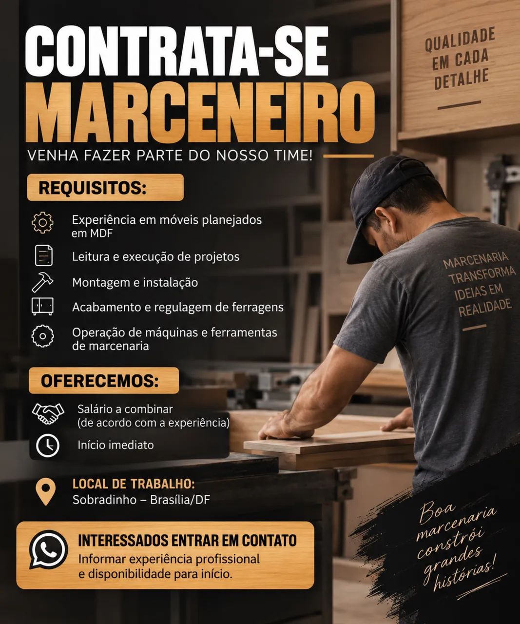 Vaga para marceneiro Sobradinho 