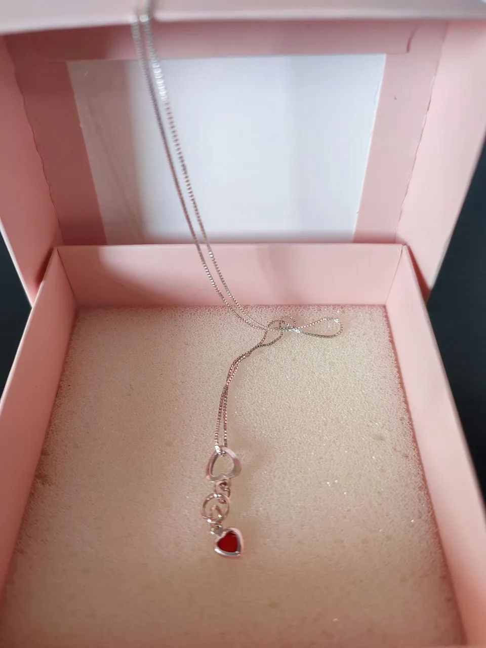 Colar de prata mini coração vermelho Silver Land - Foto 2