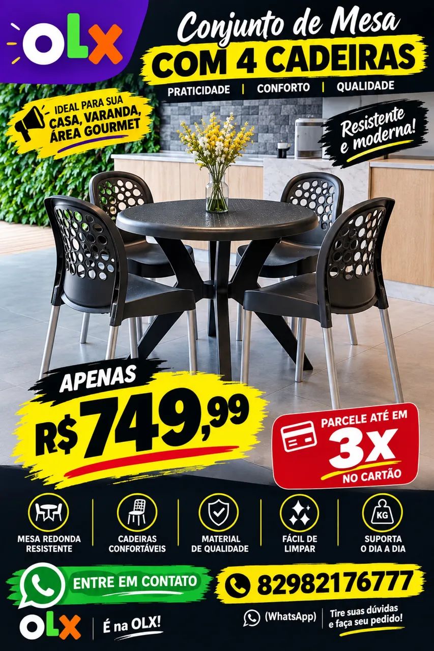 Mesas com quatro cadeiras.