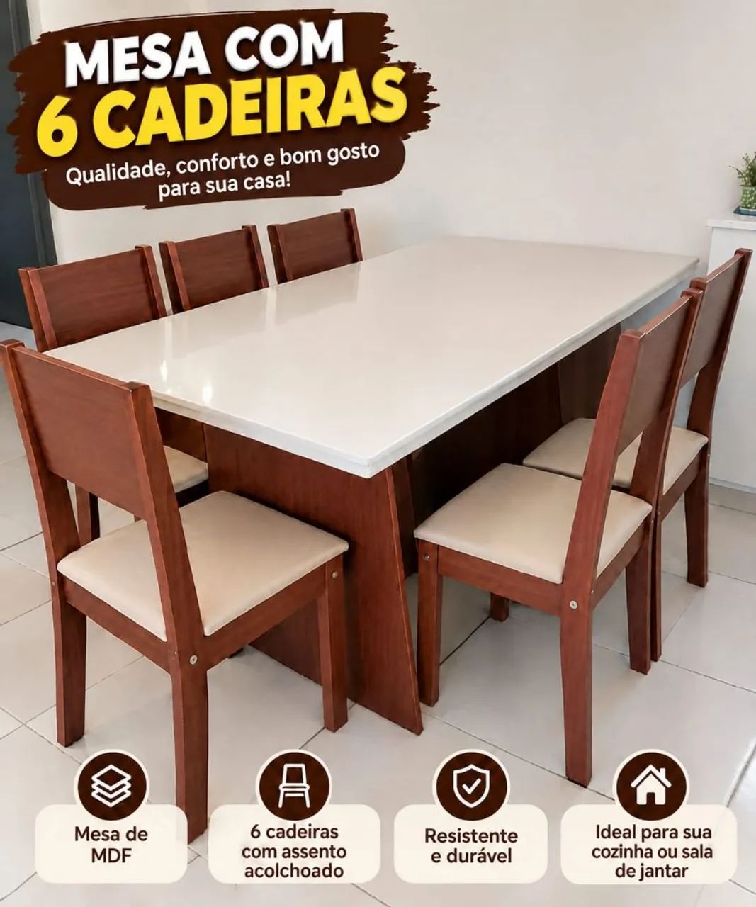 Mesa 6 cadeiras MDF 