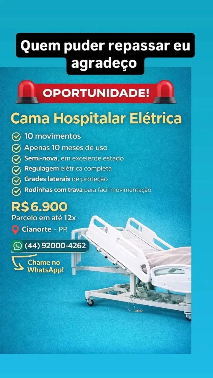 Vende-se Cama hospitalar,semi nova 9 meses de uso