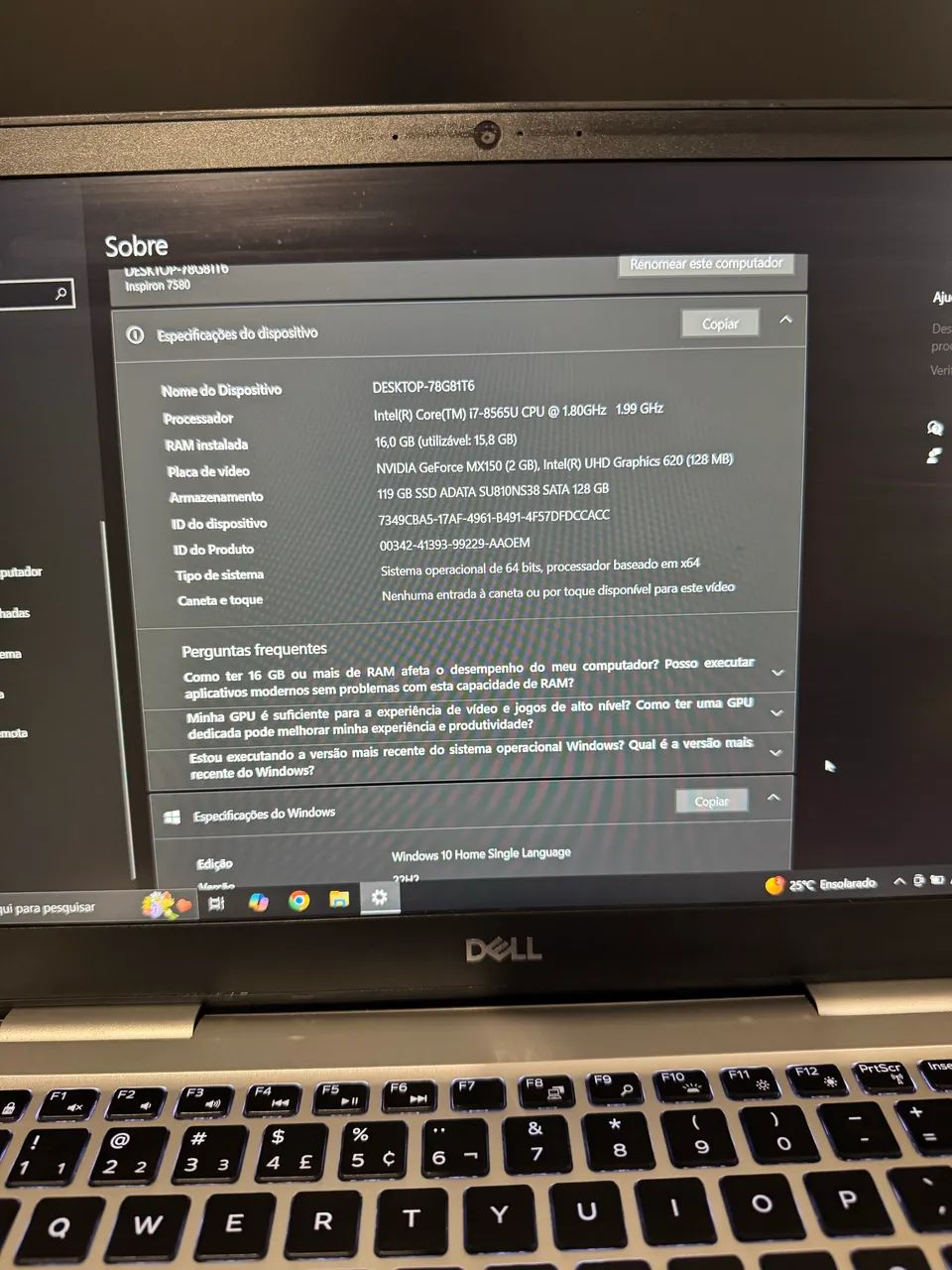 Notebook Dell Core i7 | 16GB RAM | SSD + HD | GPU GeForce MX150 - Foto 4