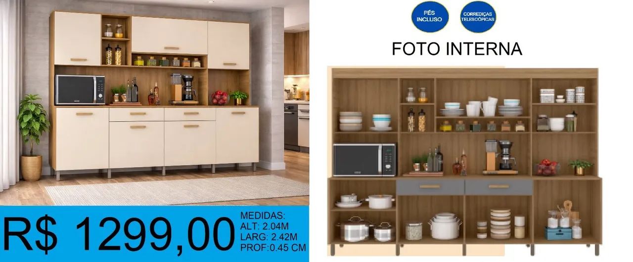 ARMÁRIO DE COZINHA COM MONTAGEM E FRETE GRÁTIS 