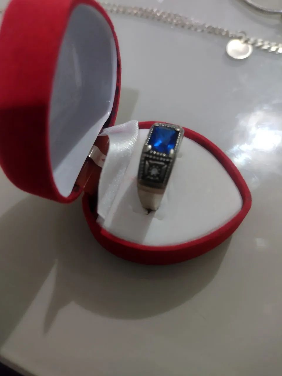 Anel de formatura prata 925 pedra azul 
