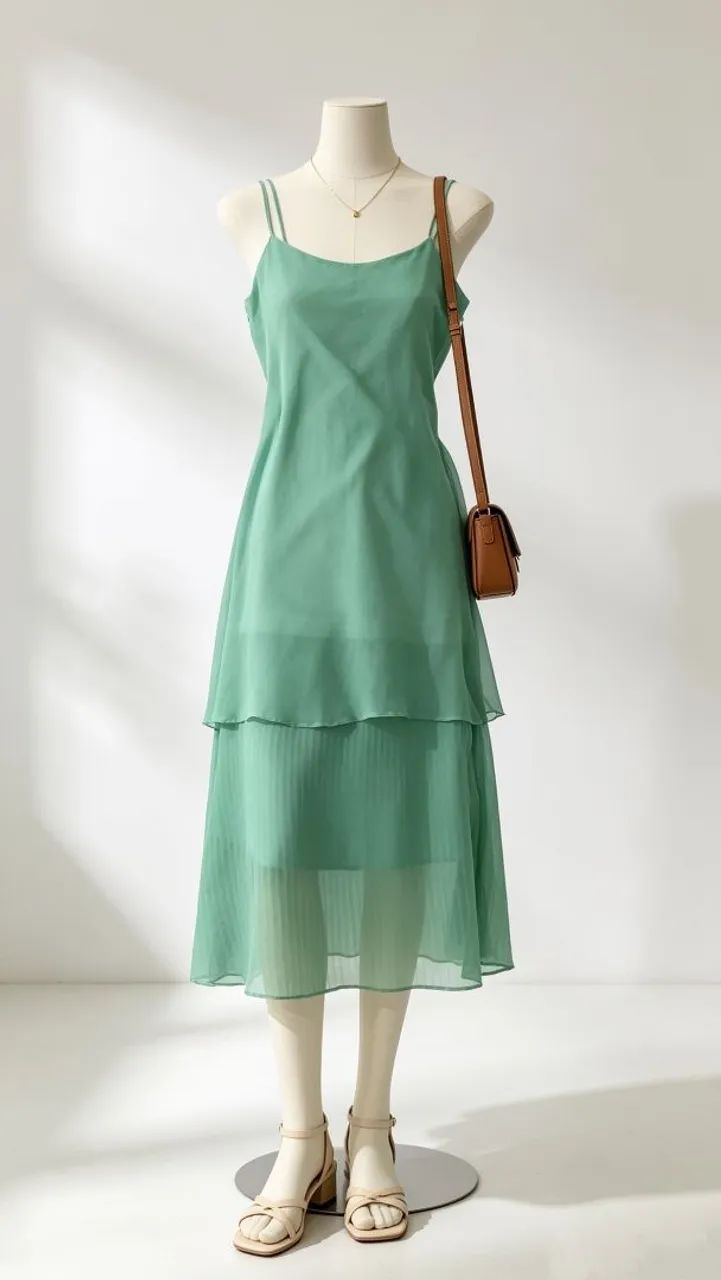Vestido verde Chiffon com forro  - Foto 2