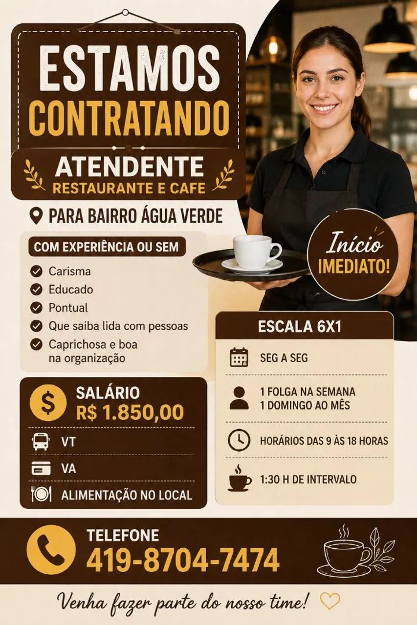 Atendente Restaurante e cafe