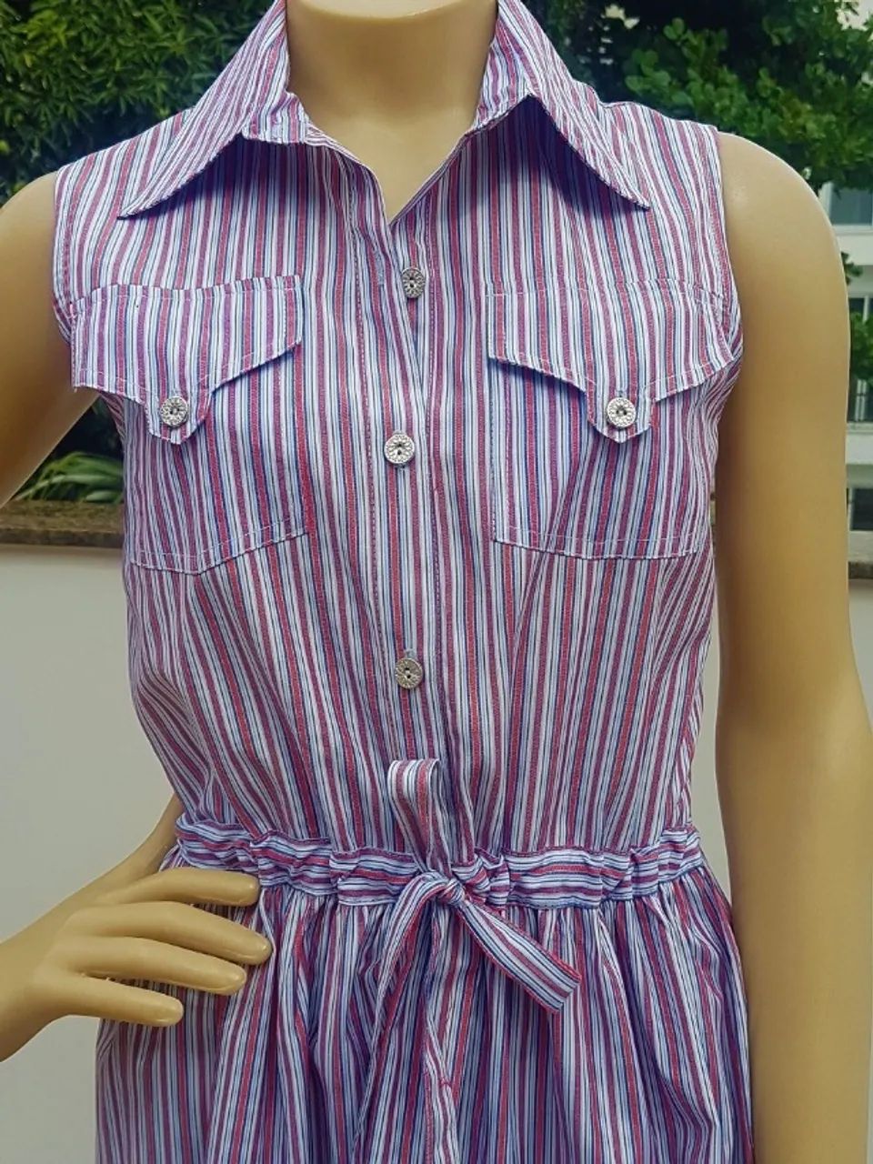 Vestido Listra Vermelho/azul 100% Algodão