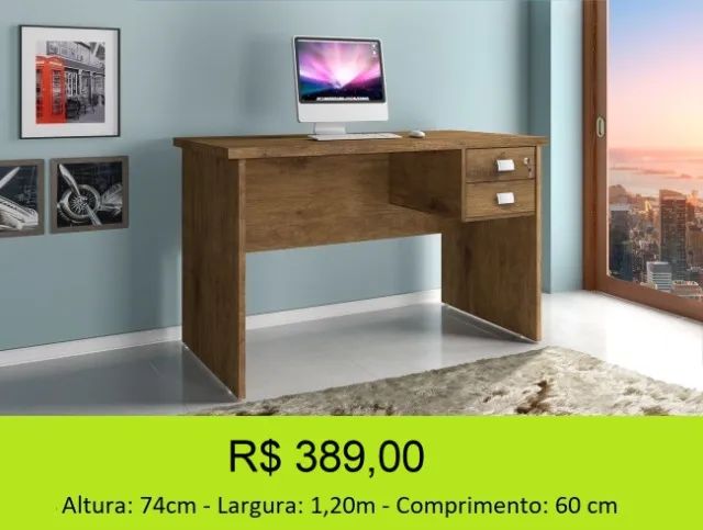 Escrivaninha de 1,20M - Duas amplas gavetas
