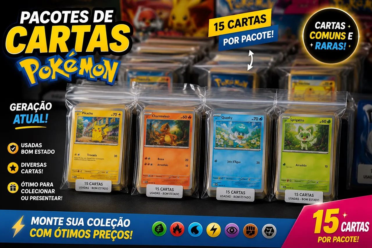 *CARTAS DE POKÉMON EM ÓTIMO ESTADO* pacote com 15 cartas cada - Foto 2