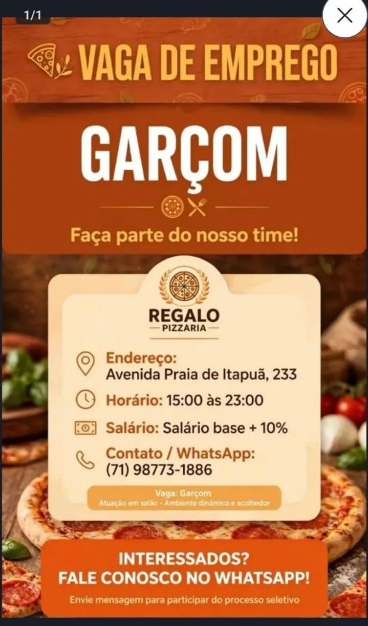 Vaga para GARÇOM!