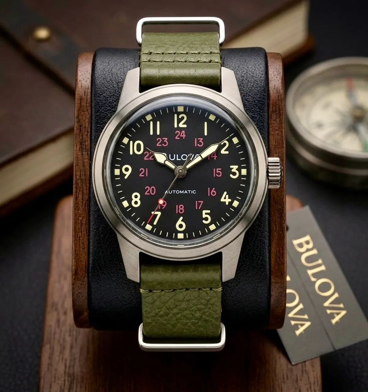 Relógio Bulova Military Hack Black Automático Novo