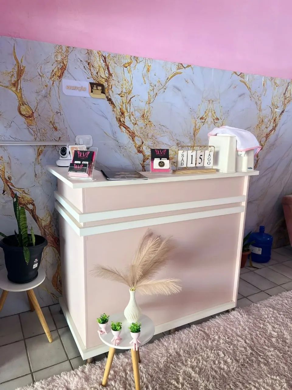 Recepção rosa bebê/branco