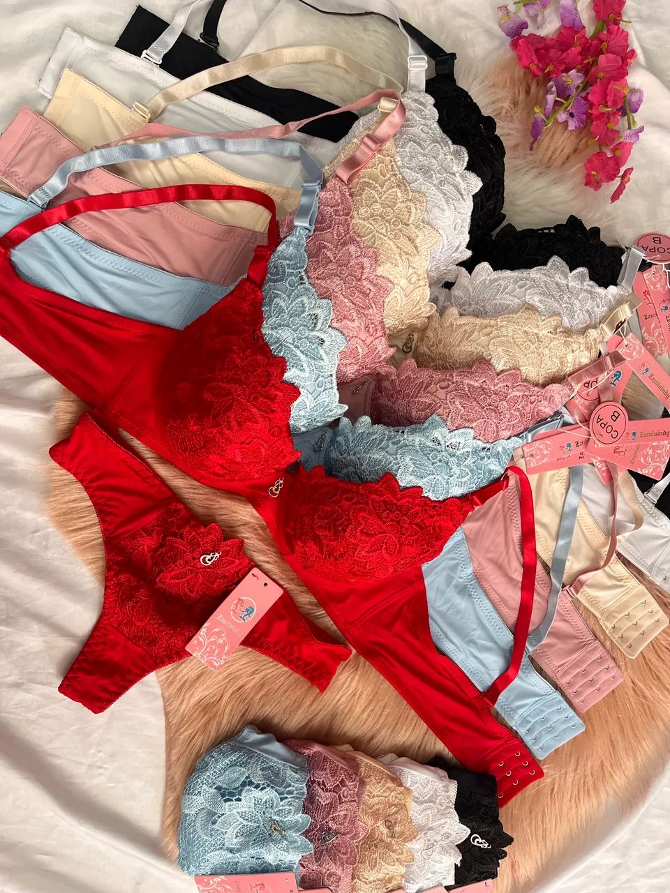 Kit 10 conjuntos de lingerie importados renda guipir luxo alta qualidade para revenda 