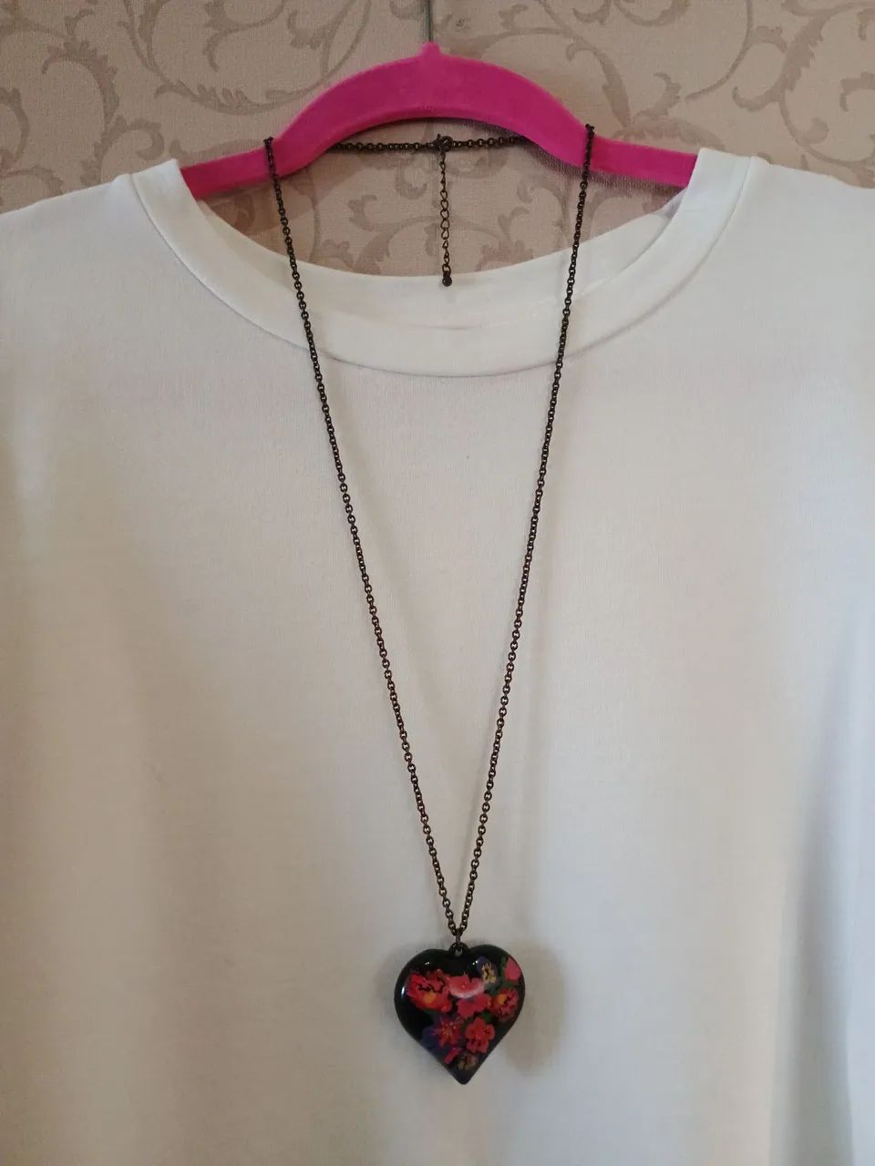 Colar feminino coração floral vintage - Foto 3