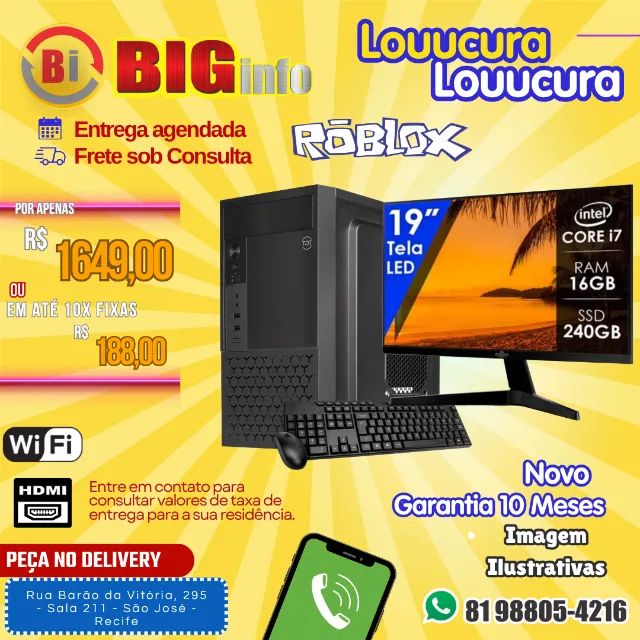 Computador Intel I7 16gb Ssd 240Gb Monitor Led 19 Polegadas Teclado Mouse Wifi - Garantia 