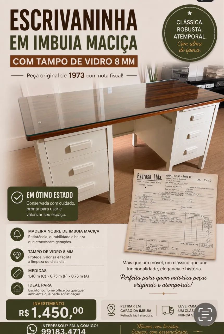 ESCRIVANINHA EM IMBUIA MACIÇA - Foto 4