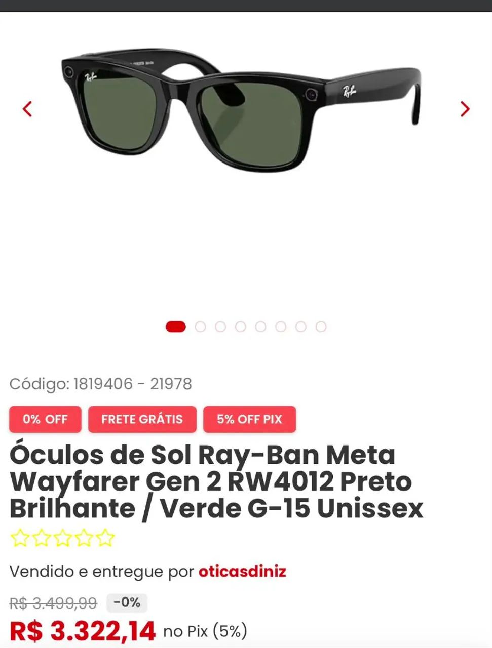 Óculo Ray-ban com câmera Facebook (Meta)  - Foto 3