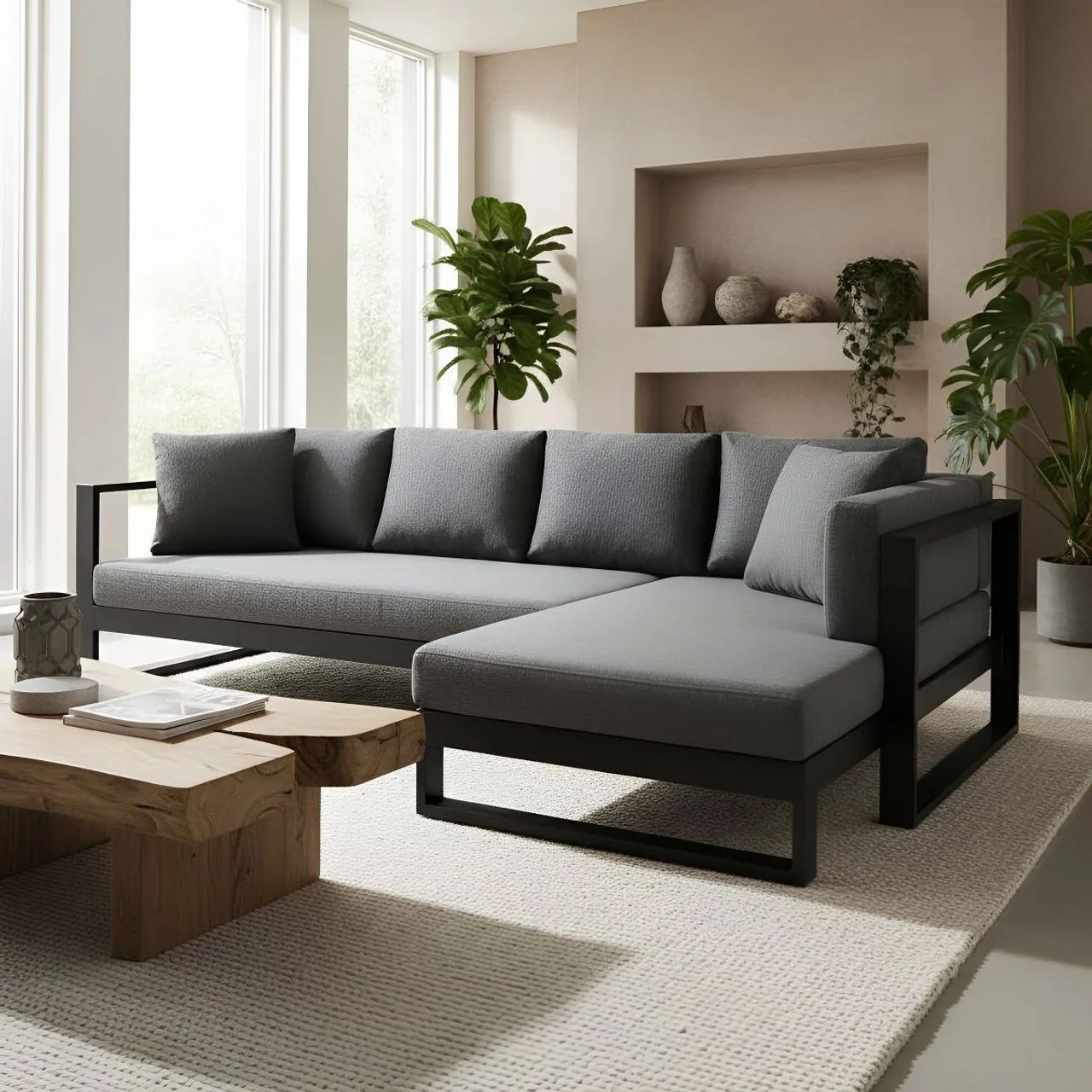 Estrutura de sofá moderno com chaise