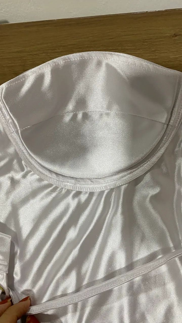 cropped corselet acetinado branco G - Foto 3