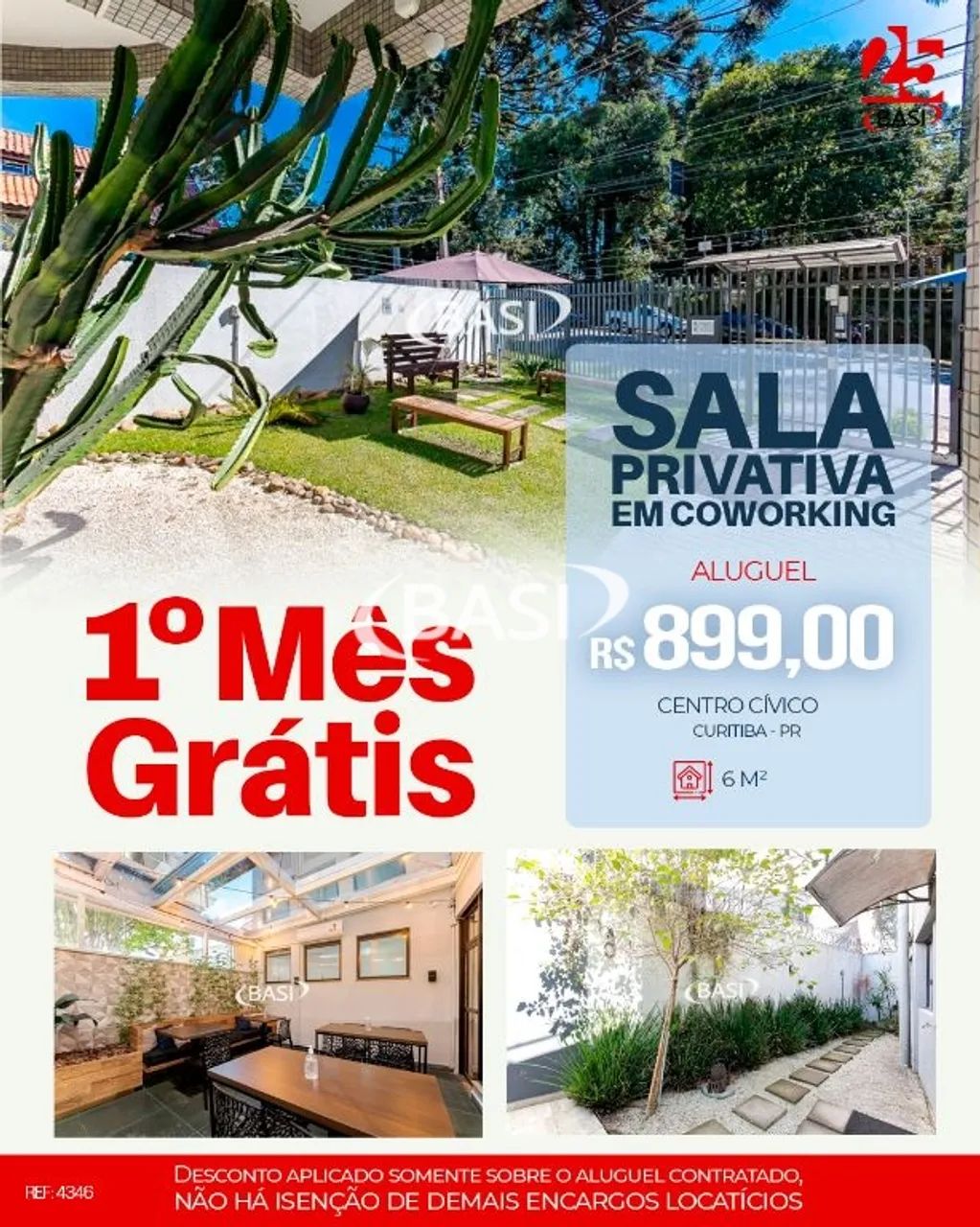 SALA COMERCIAL MOBILIADA NO CENTRO CÍVICO PARA ATÉ 1 PESSOAS