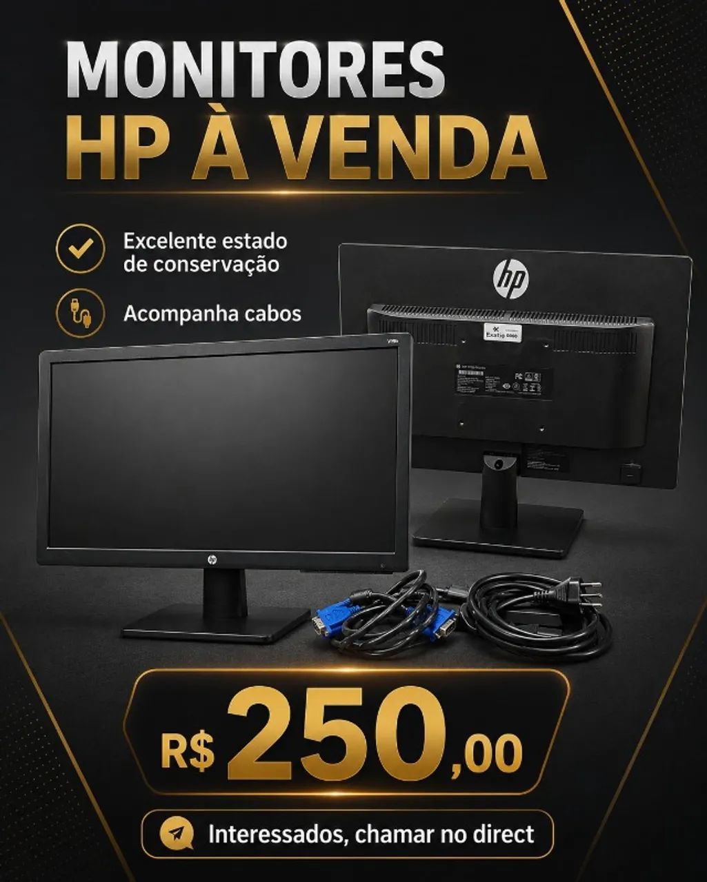 Monitor HP Original em Excelente Estado com Cabos