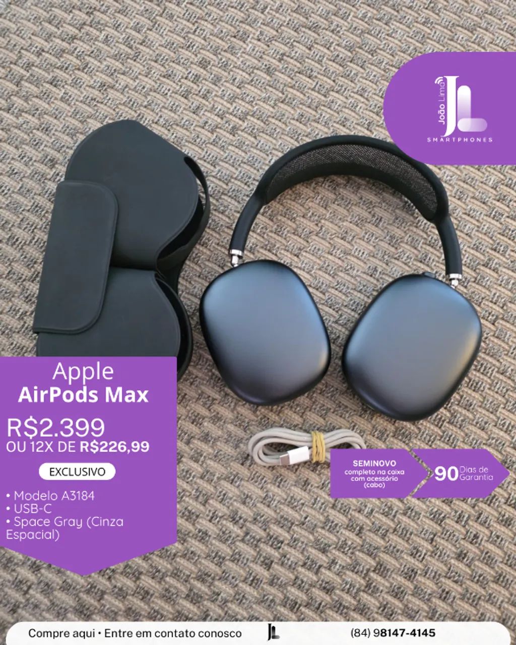 AIRPODS MAX, USB-C, SPACE GRAY (CINZA ESPACIAL) SEMINOVO