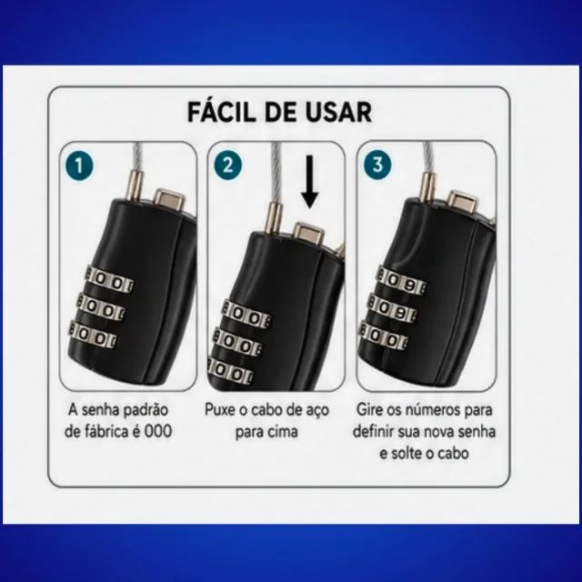 Cadeado Com Senha E Cabo De Aço Flexível - Foto 3