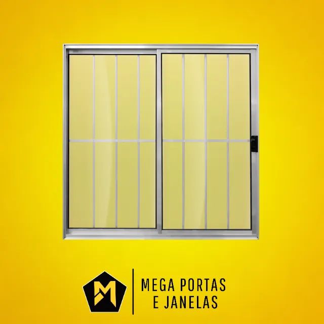 Janela Duas folhas Alumínio Brilhante Com Grade - Linha 20 (Completa)