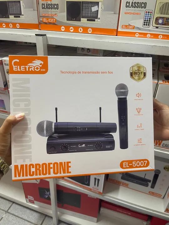 Kit 2 Microfone Sem Fio Com Receptor Profissional Eletromex EL-5007