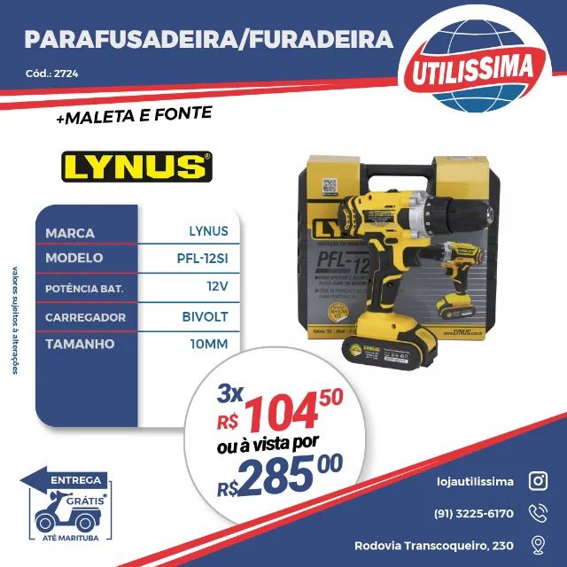 Parafusadeira/Furadeira - LYNUS +maleta e fonte