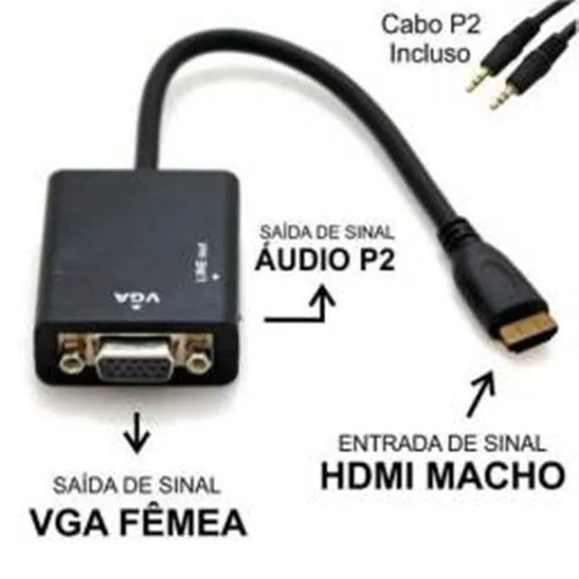 Adaptador Hdmi Para Vga Com Áudio P2 Conversor De Vídeo - Foto 3