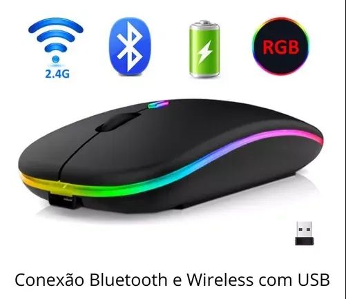 Mouse sem fio wireless 2.4Ghz recarregável + Bluetooth - Foto 2
