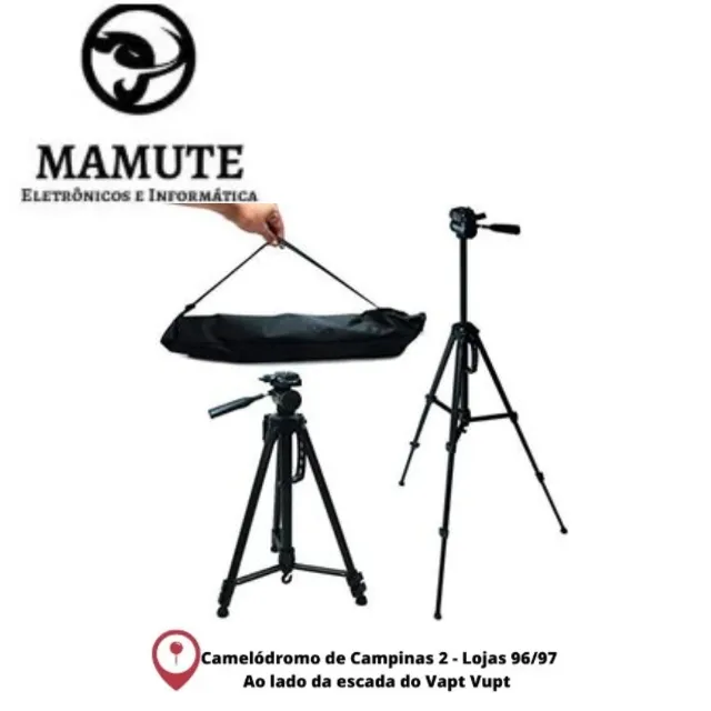 Tripé de Alumínio Profissional 1.6M com Suporte para Câmera Fotográfica e Celular
