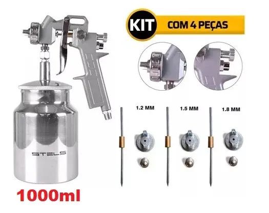 Pistola para Pintura Profissional de Alta Pressão 1000ml com Bicos 1.2, 1.5 E 1.8mm - Foto 2