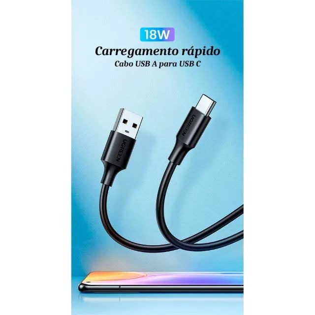 Cabo De Dados Ugreen Us287 Usb 2.0 P Usb Tipo C 1m Preto - Foto 4