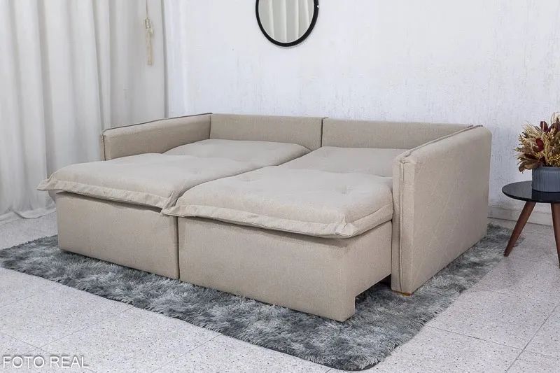Sofá Cama Retrátil Reclinável 2.00m Lima Linho Bege A57 - Sem Caixa - Foto 3