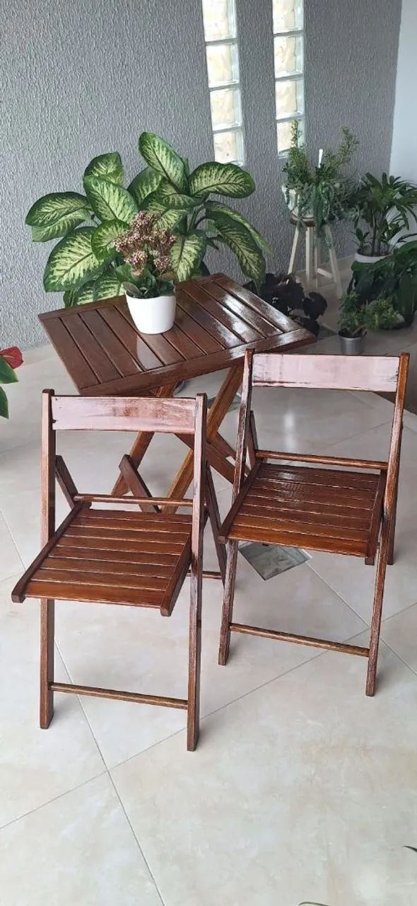  Jogo de mesa e cadeiras de madeira dobrável - Foto 3