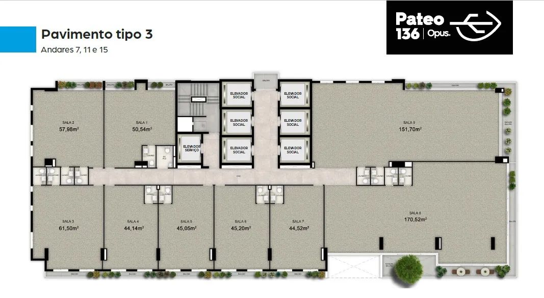 Ágio Sala comercial no Pateo 136 Opus Sala comercial com 0 Quarto(s) e 0 banheiro(s) à Ven - Foto 2
