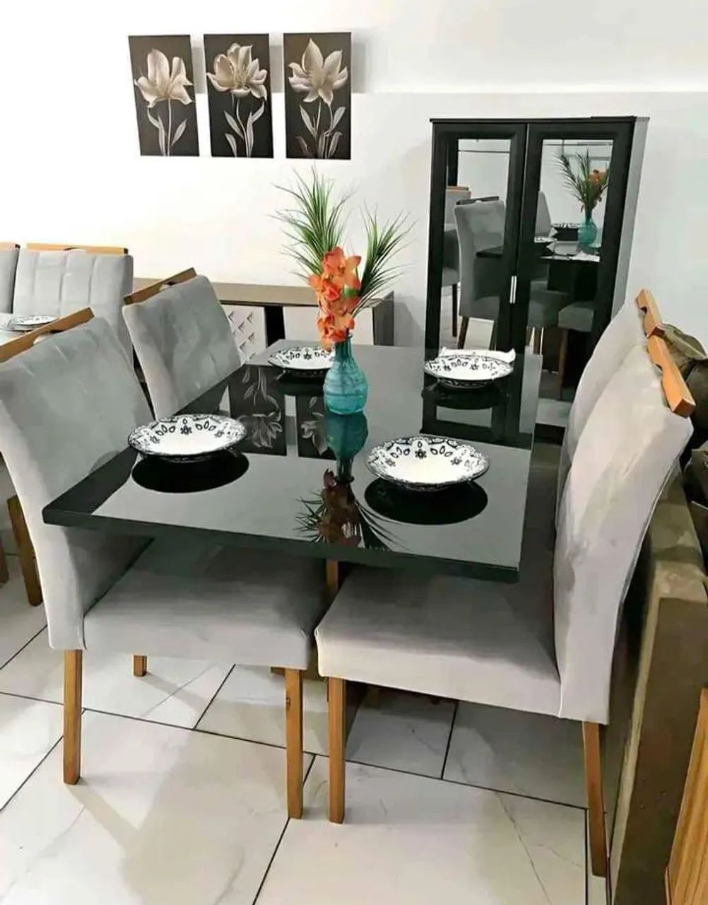 Mesa Tampo com vidro e cadeiras em madeira maciça!! Top - Foto 2