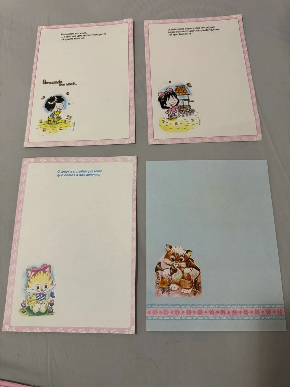 Kit 4 papéis de carta com frases, raro da década de 80/90