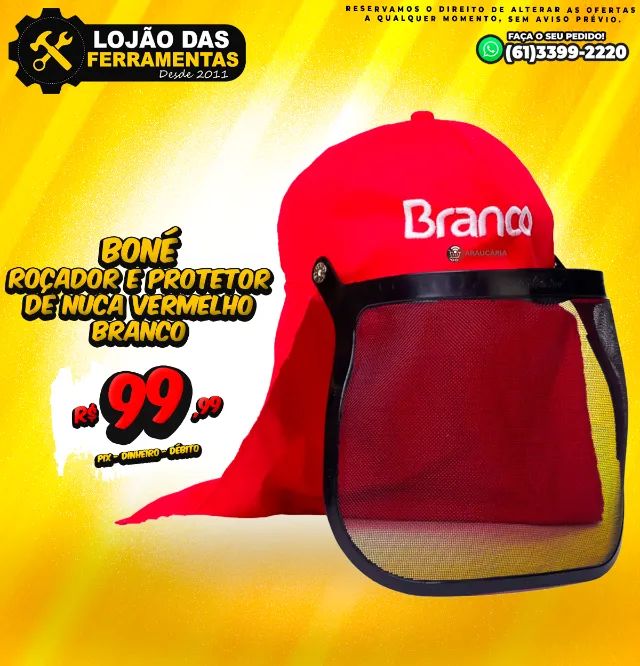 Boné Roçador e Protetor de Nuca Vermelho Branco