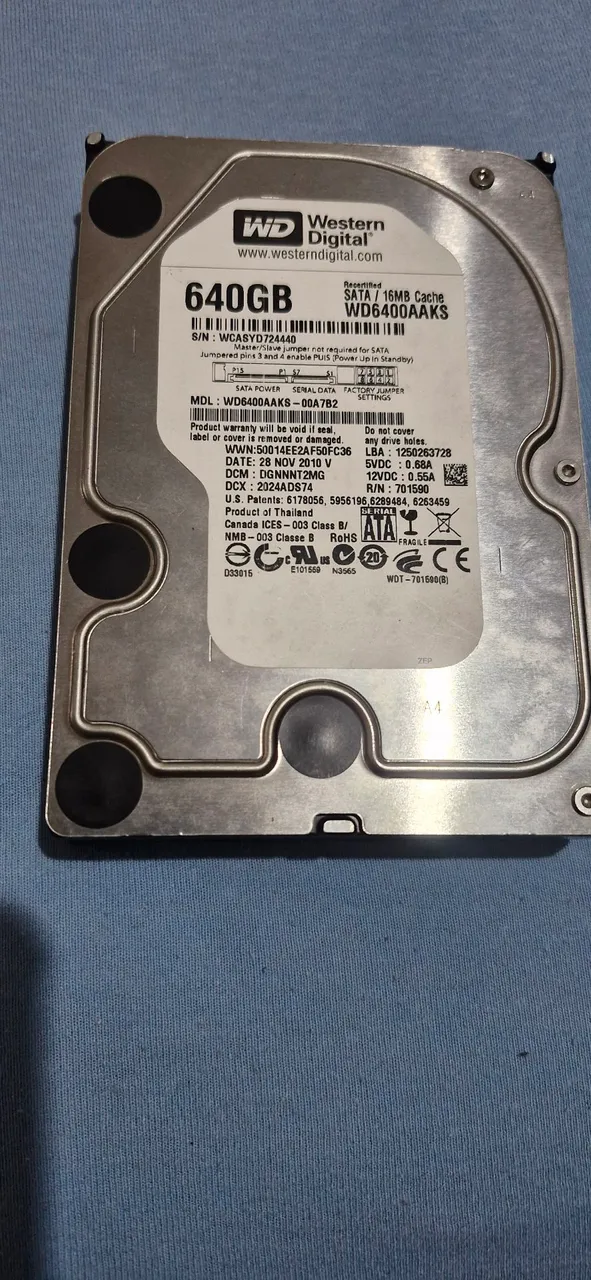 HD Western Digital 640GB SATA 16MB Cache