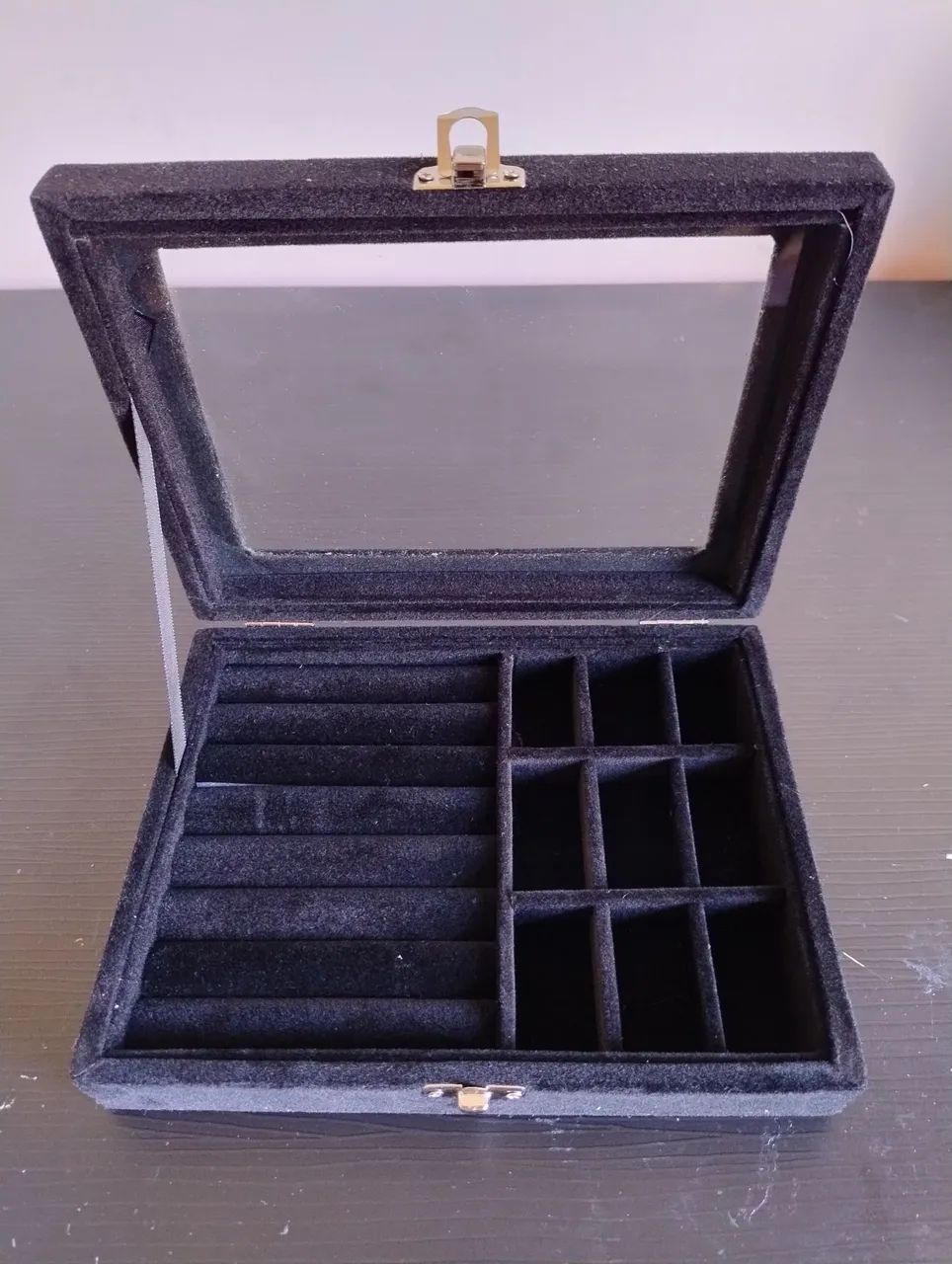 Porta jóias veludo e acrílico preto - Foto 2